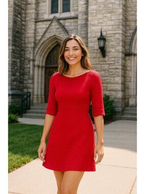 Julia Jordan Red Crepe Short Dress Round Neck Elegant Party/Wedding Size 4 NWT